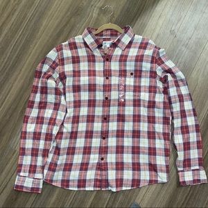 GAP Red White Plaid Button Down Untucked XL